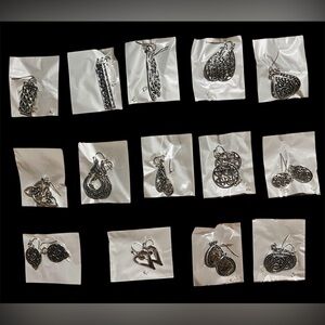 Earring Bundle—-14 Pairs—-Elegant Silver-Toned Dangle Earrings